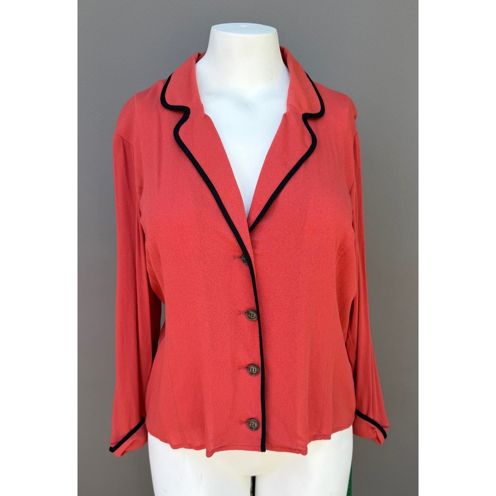 BP Nordstrom Pajama Style Blouse L Rust Cinnabar Black Piping Button Down NEW